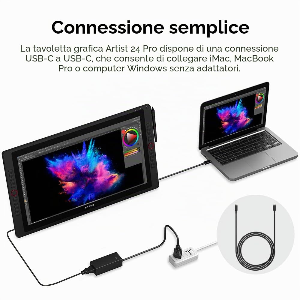 XP-PEN Artist 24 Pro - Tablet Graphqiue a schermo 2K QHD da 23,8", pennino passivo 8192 livelli, connessione USB-C – compatibile con Windows/Mac/Android