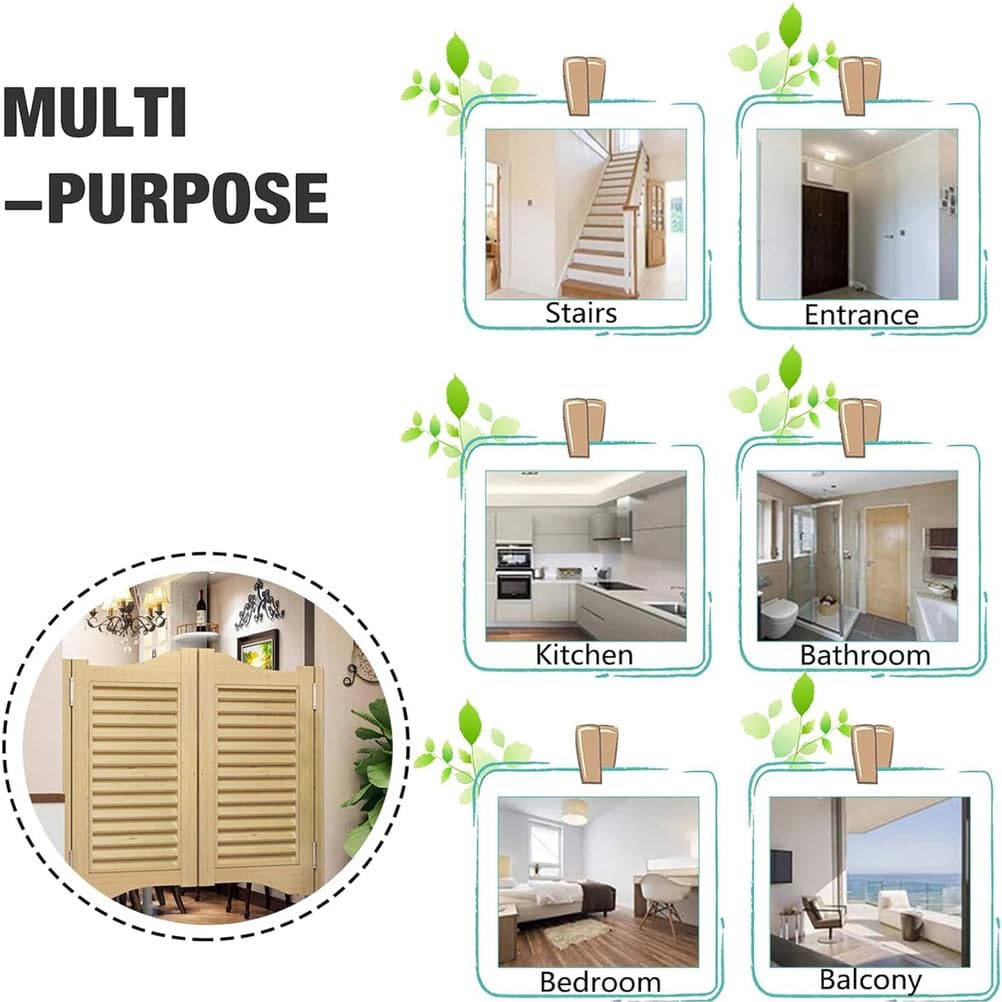 White Double Louvered Saloon Doors - 85x90cm Hinged Cafe Entrance Partition for Hallway & Restaurant, Stylish Swinging Design for Enhanced Space & Privacy