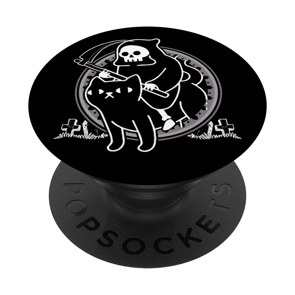 Grim Reaper Scythe Riding Death Cat Paranormal Graveyard PopSockets Standard PopGrip