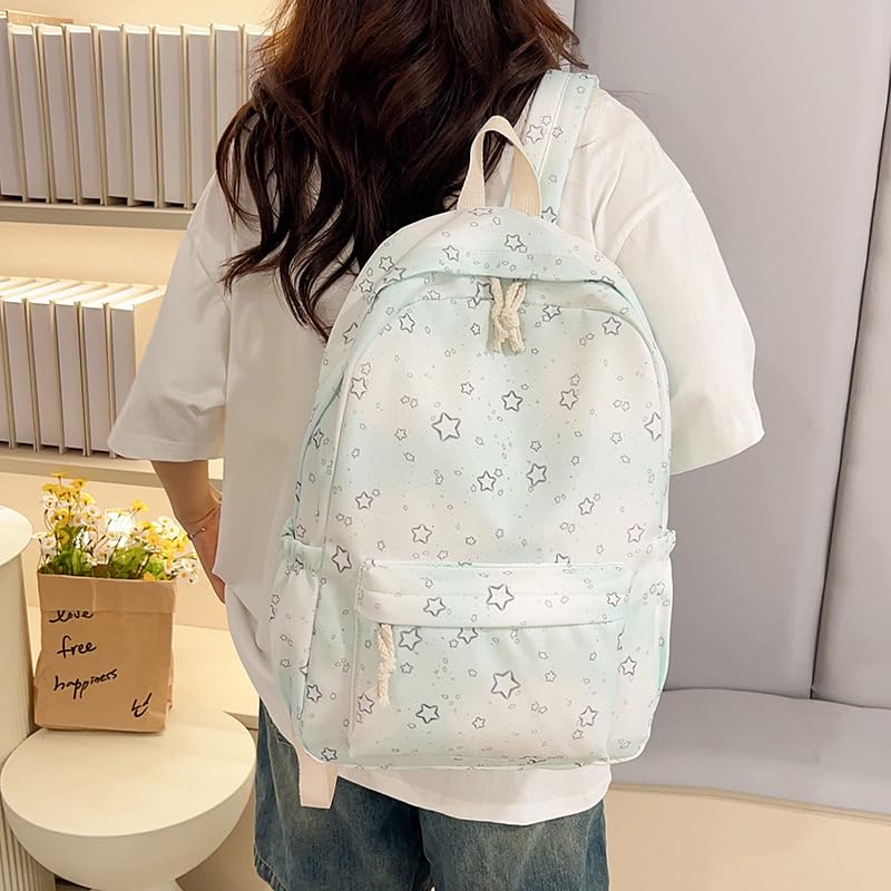 Cute Graffiti Print Nylon Backpack for Women Lightweight Fashion Daypack with Air Cushion Straps and Zipper Pockets(Green)3