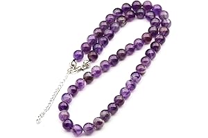 ElisaJewelryArt Natural Amethyst Beaded Choker Necklace - Genuine Gemstone Feng Shui Stone...