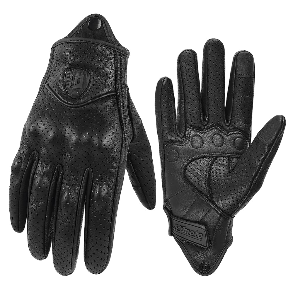 MOTOCENTRIC Guanti da Moto in Pelle,Guanti da Moto da Uomo e Donna,Nero retrò,Touchscreen con Dita Rigide per Guanti da Motociclista da Corsa,Equitazione,Ciclismo