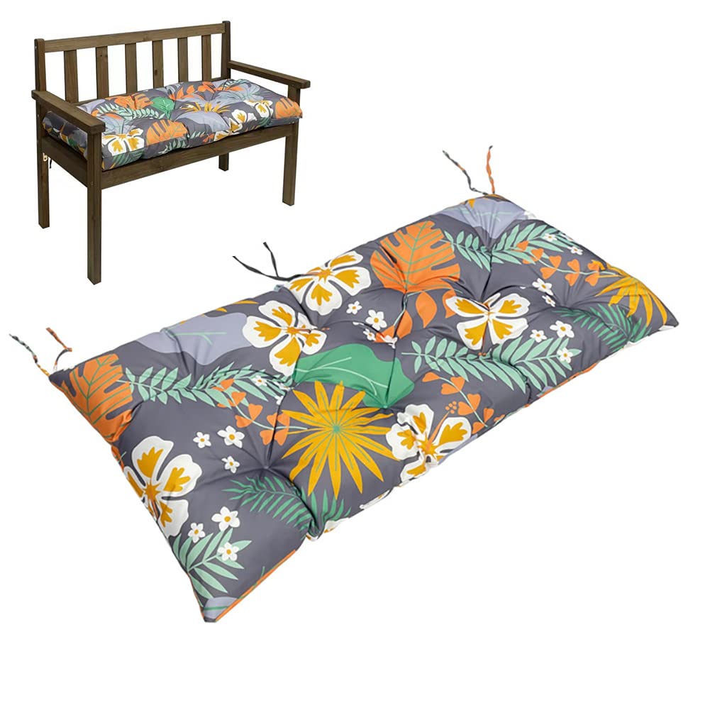Indoor/Outdoor Bench Cushion Waterproof-47.3"×19.7" Thicken Porch Swing Cushion with Ties,Patio Cushions for Outdoor Furniture Garden Lounger Wicker (47.3"×19.7", Flower 1)