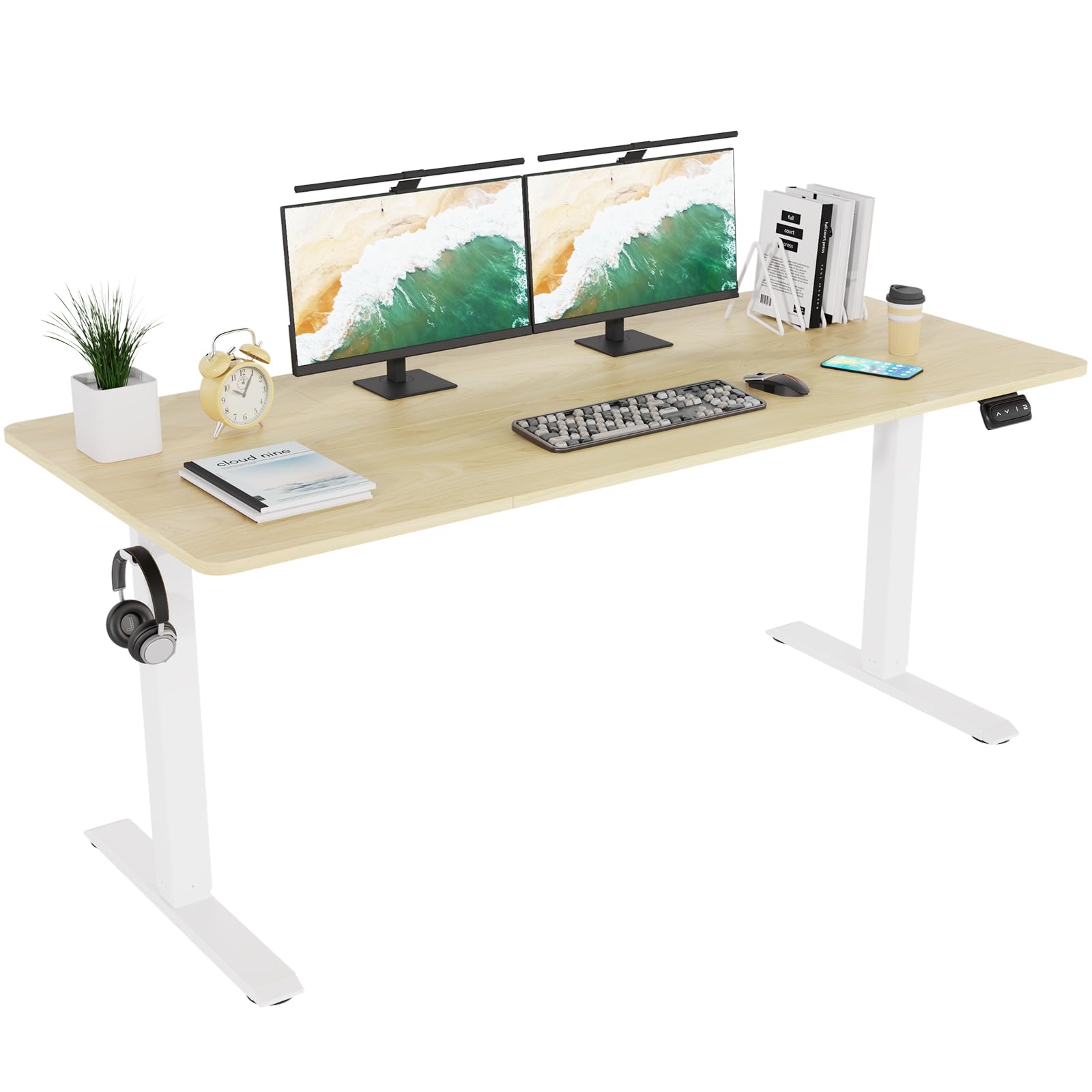 TRIUMPHKEY Mesa Elevable 160x70cm, Escritorio Elevable Eléctrico con 2 Alturas de Memoria, Standing Desk, Agujero Pasante, Escritorio de Altura Ajustable 71-119cm Beige