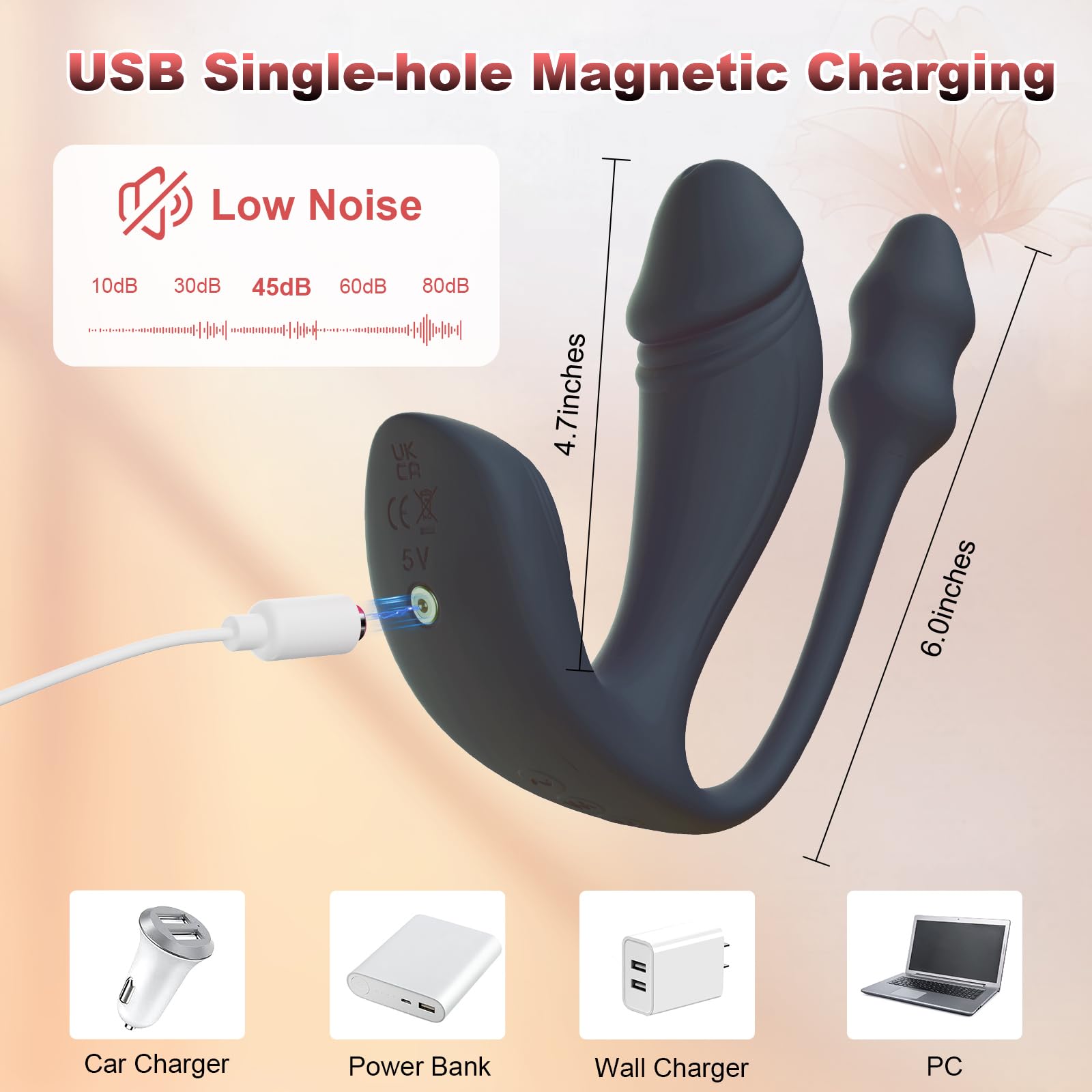 MIDUSHA Sex Toys - Vibrator Dildo and Anal Plug 3 in 1, App and Remote Control Vibrator with 6x6x6 Modes, Butterfly Panty Wearable Vibrators & G Spot Vibrator, Adult Sex Toys & Games for Women(): Black