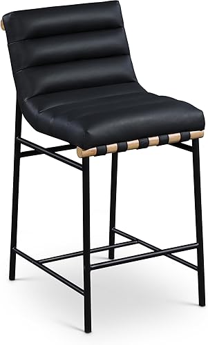 Meridian Furniture 857Black-C Burke Collection Modern  Taburete de mostrador contemporáneo tapizado en cuero vegano, negro, 18" An x 24" Pr x 37.5"