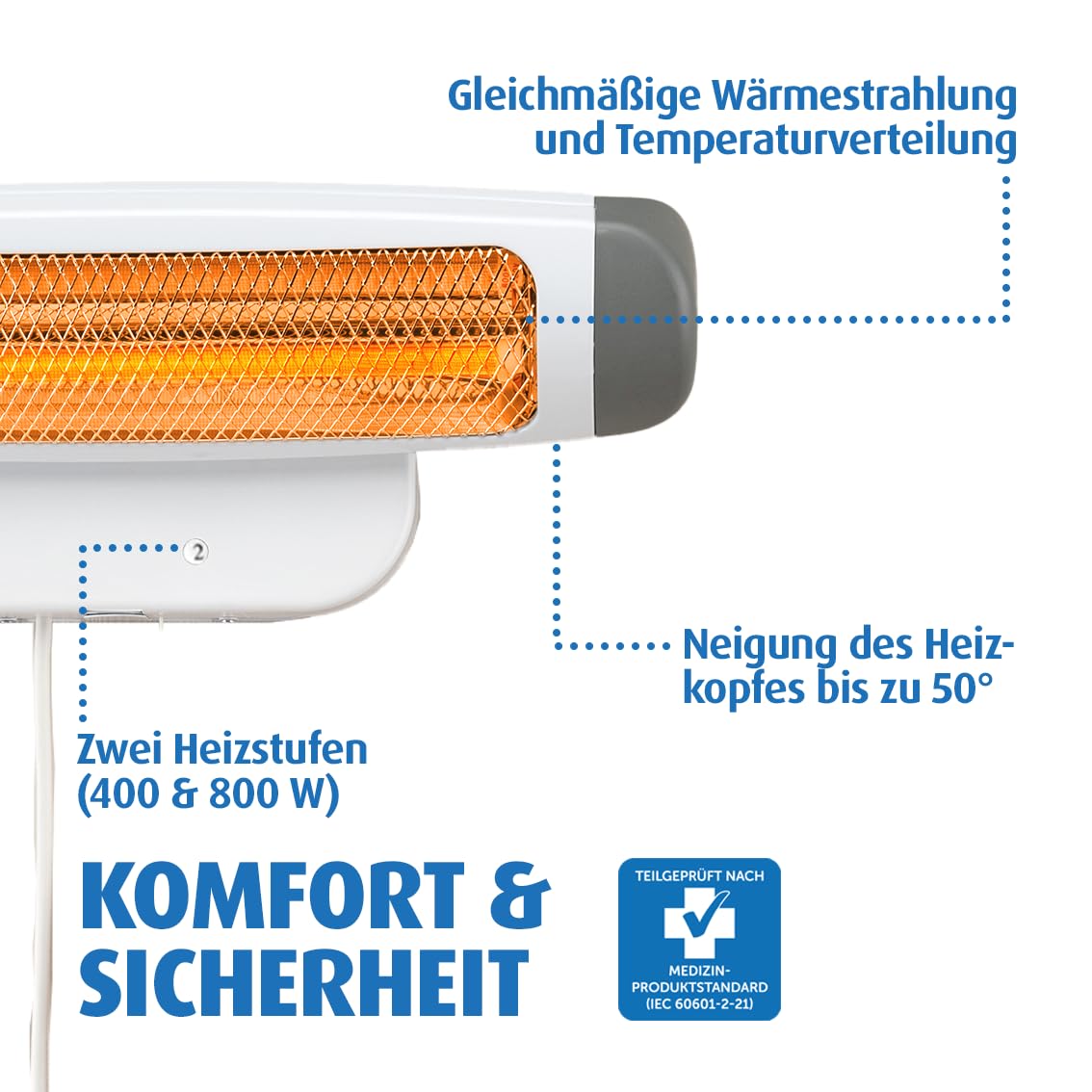 reer Wickeltischstrahler FeelWell, Heizstrahler zur Wandmontage, 2 Heizstufen, Timer, geprüft nach Medizinstandard