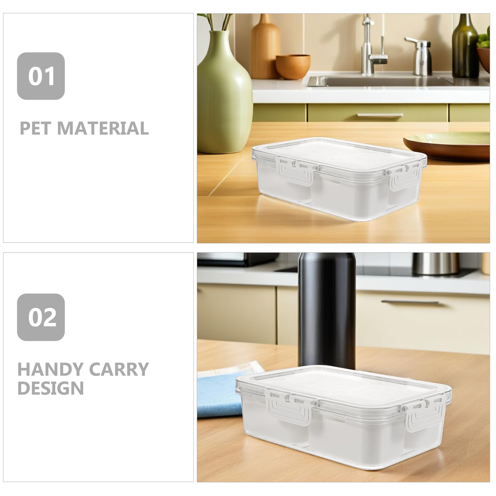 2 Stücke Tragbare Snackbox mit Fächern und Deckel Transparenter Organizer für Süßigkeiten Obst Nüsse Gewürze mit Praktischem Griff für Picknick Party und Reise