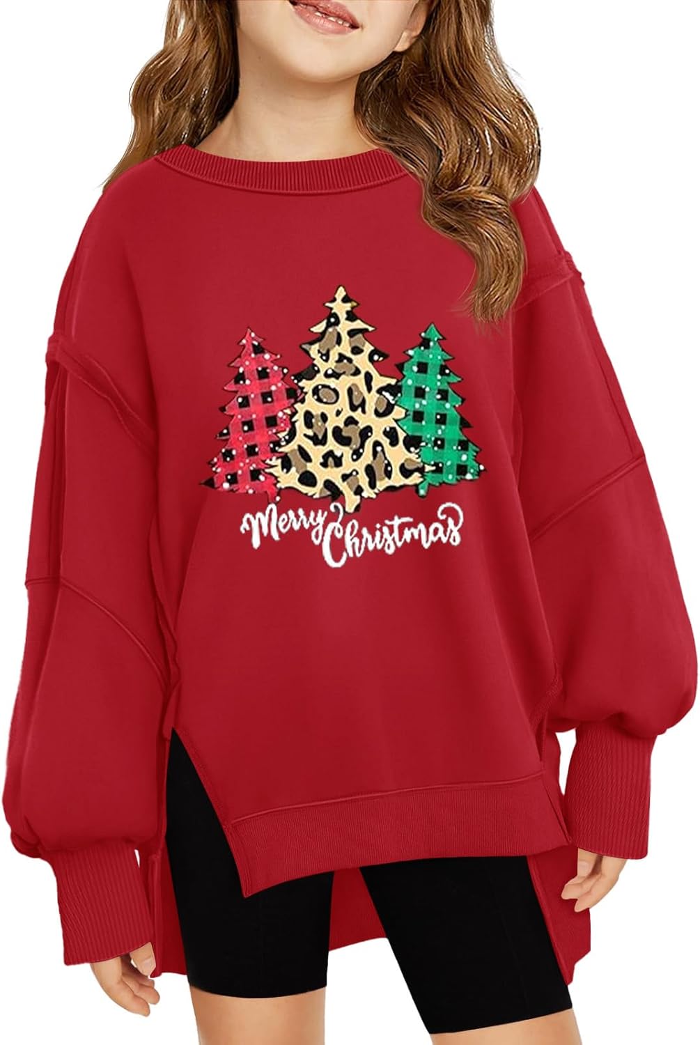 Haloumoning ガールズ オーバーサイズ スウェットシャツ 長袖 クルーネック キッズ 軽量 キュート プルオーバー トップ