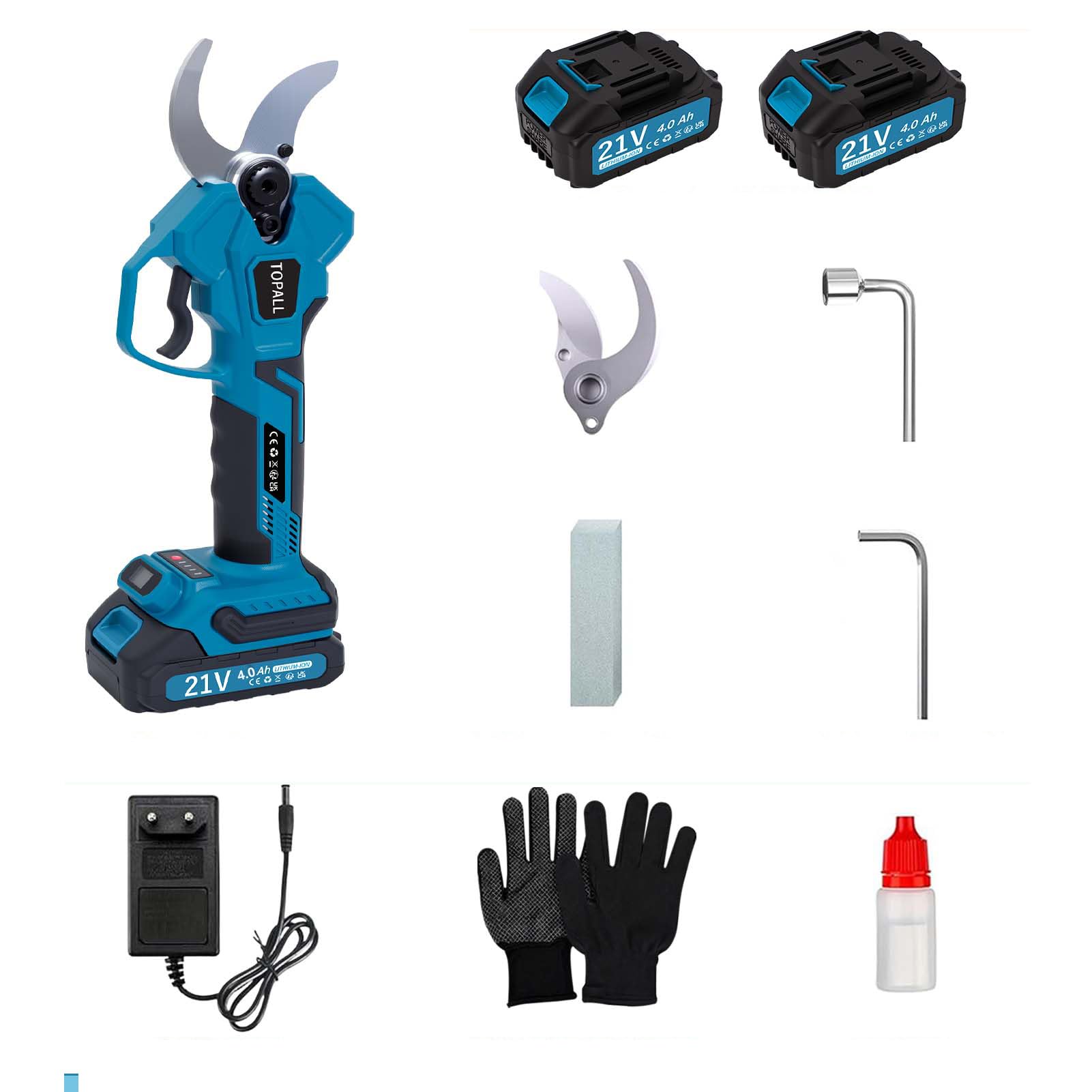 TOPALL Tijeras de Podar Electricas,40MM Tijeras de Podar Bateria, Profesionales Podadora Electrica con 2x4000mAh | 800W Motor Sin Escobillas | Pantalla LCD para Árboles,Huertos,Jardinería