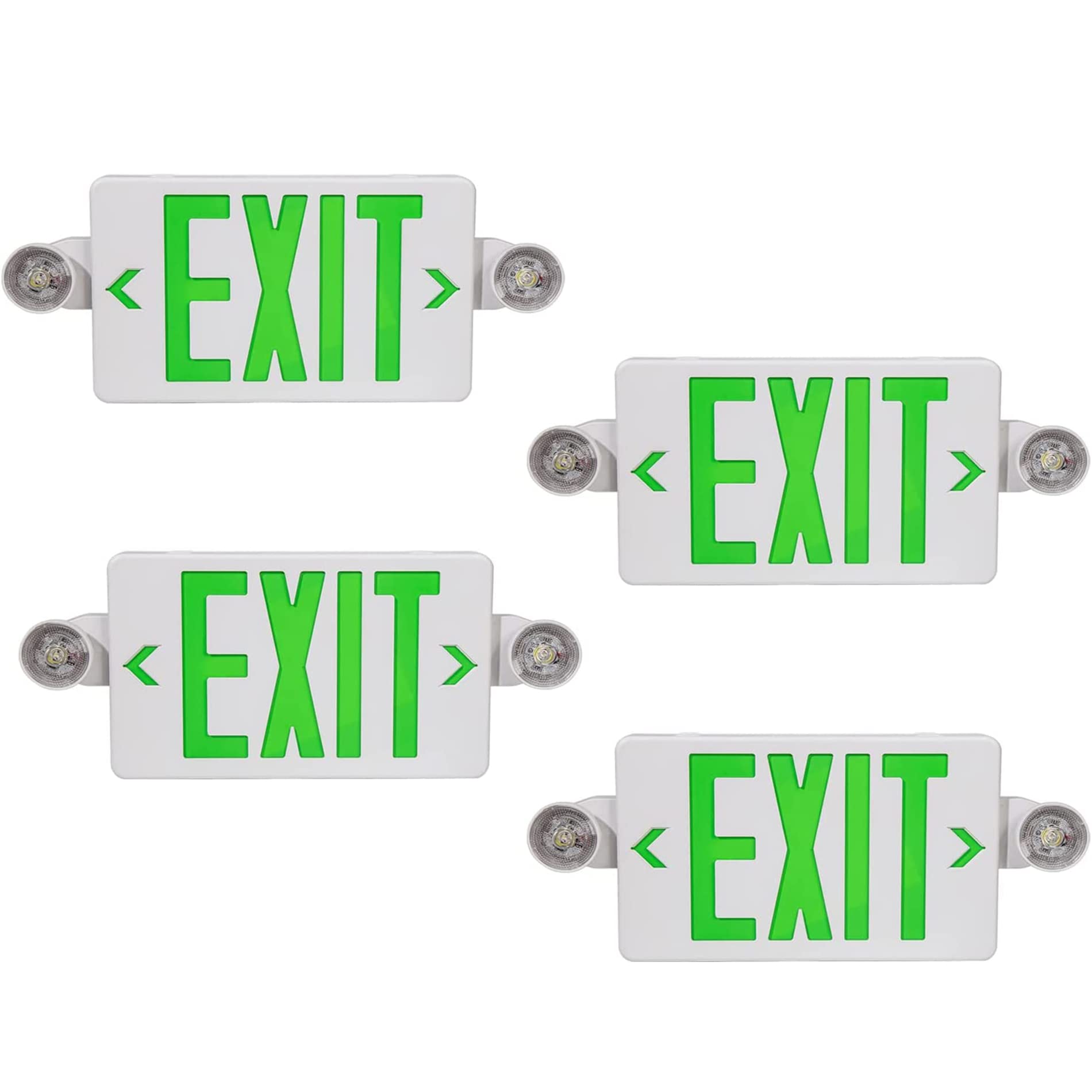 Green LED Exit Sign with Emergency Lights, Two LED Adjustable Head Emergency Exit Lights with Battery Backup, Dual LED Lamp ABS Fire Resistance