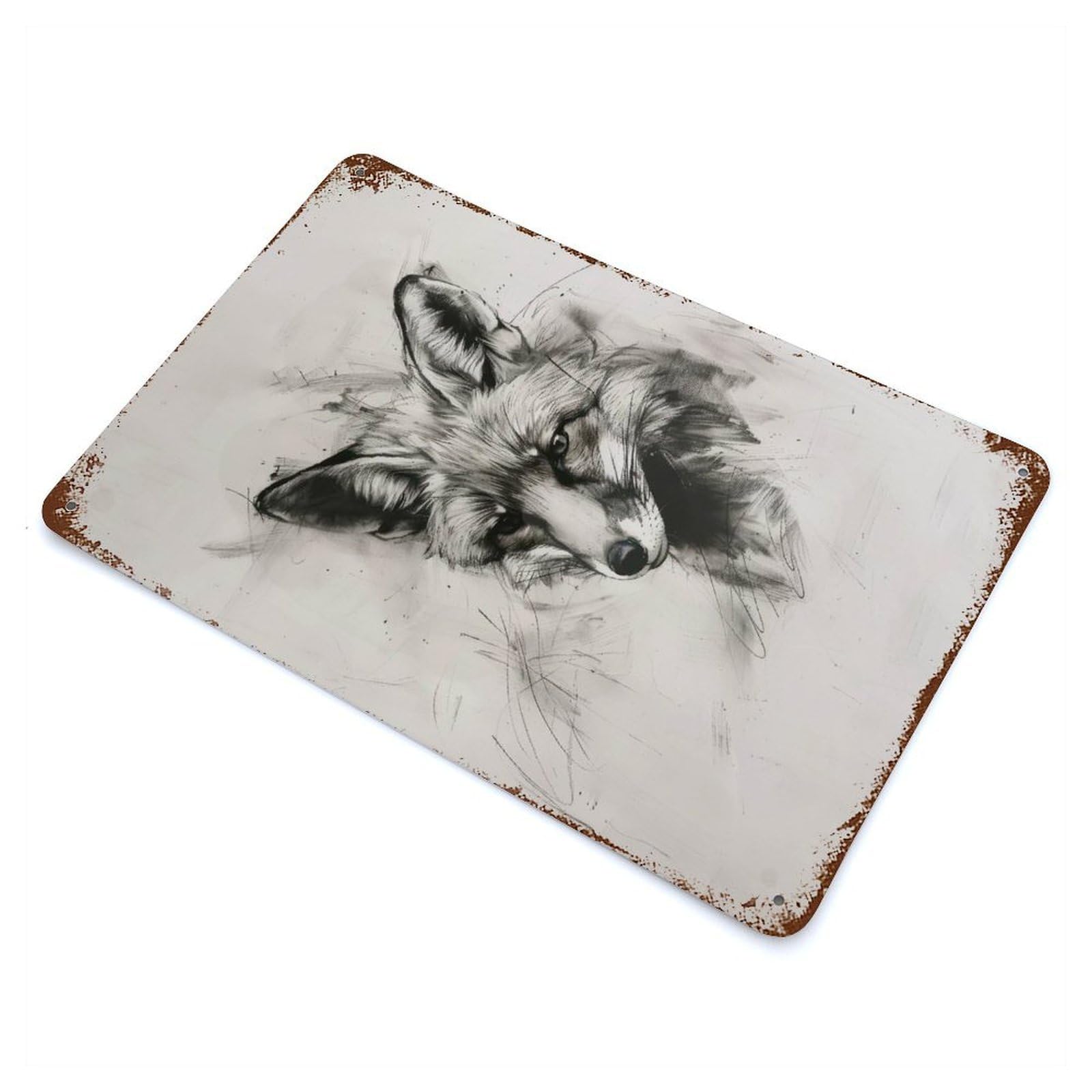 Rust Effect Fox Head In Charcoal Vintage Rust Metal Sign 11.8"x7.9", Vintage Wall Decor for Garage, Bar And Workshop Decor