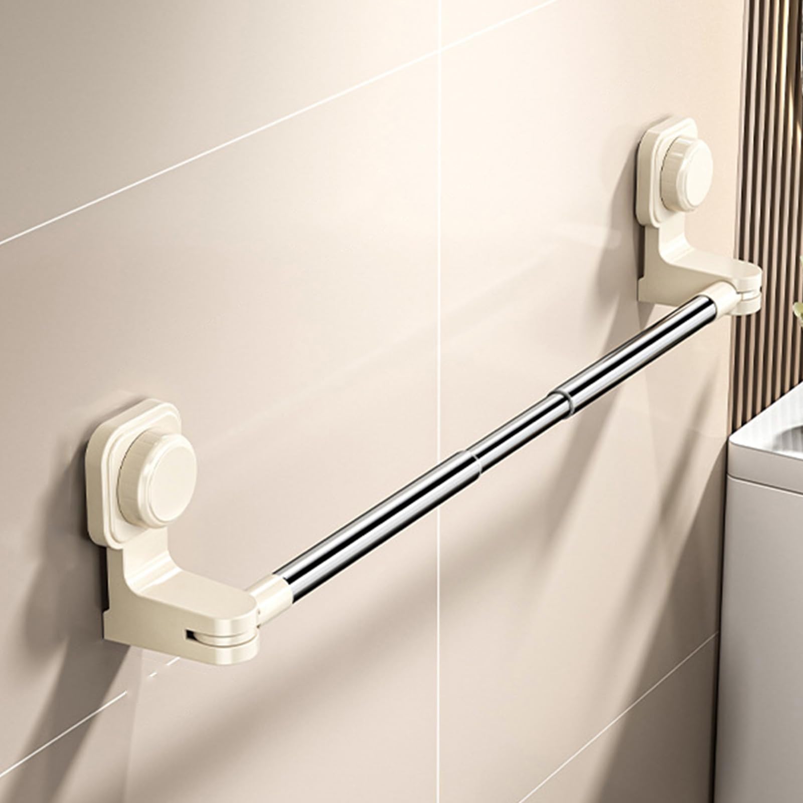 Towel Rail Scalable Vacuum Suction Holder Bath Bar Sucker Hook No Drilling Wall Mounted Rack Reusable(White,50-100cm)