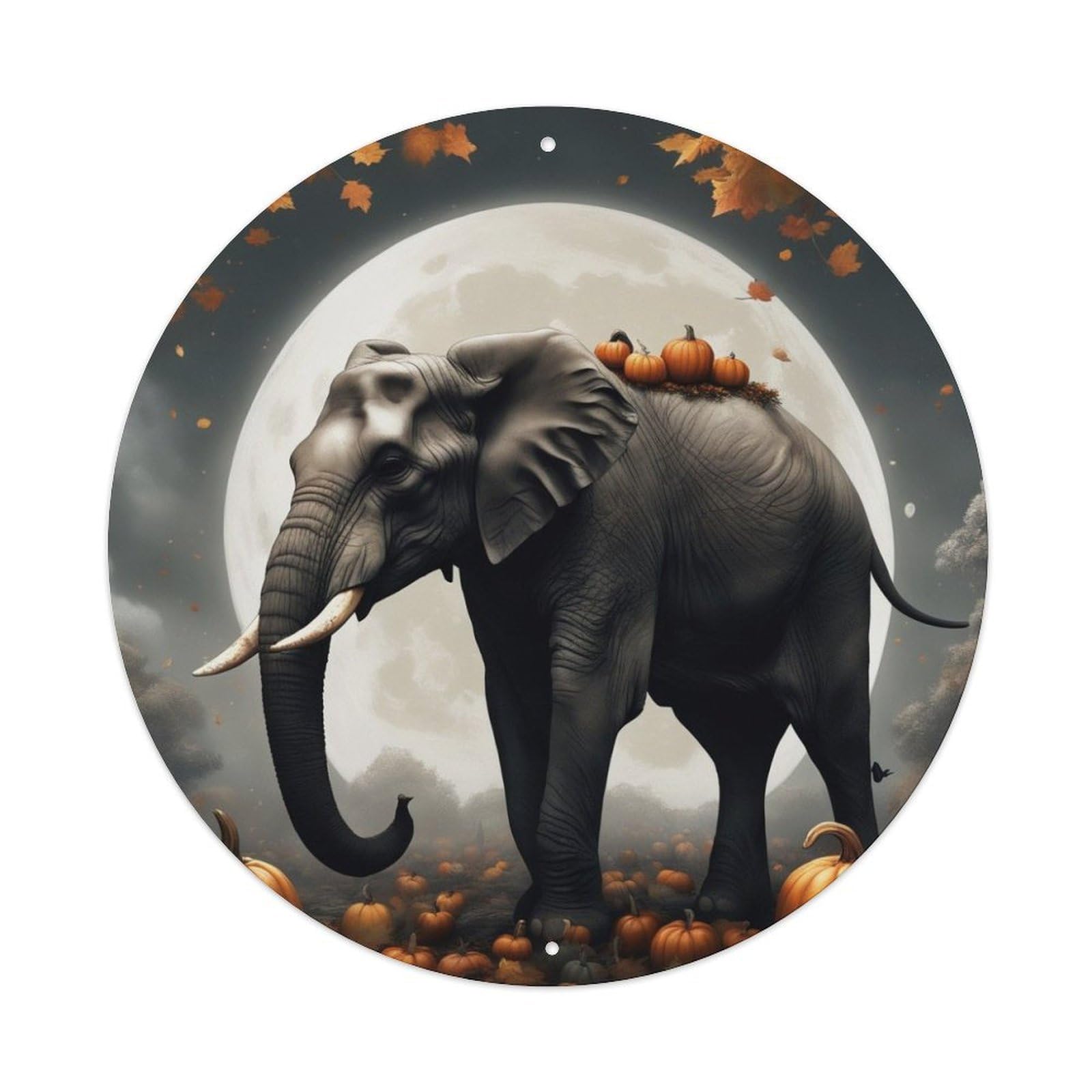 Animal Artwork Elephant of Pumpkin Edge Vintage Metal Tin Sign Plaque Wall Decor for Cafe, Club Bar, Office, Garden Metal Poster 8x8Inch