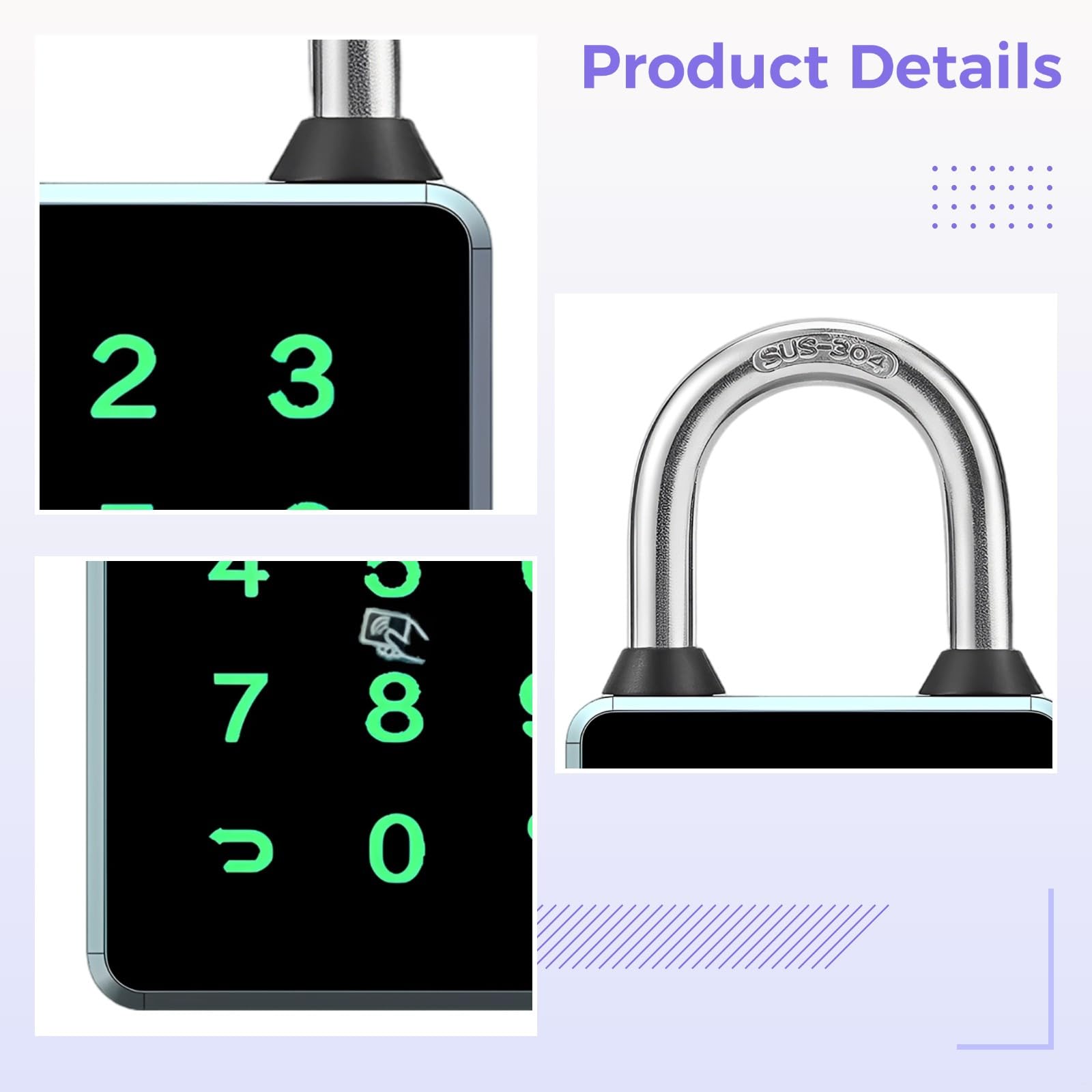 Candado con huella dactilar, control de aplicación, teclado, azul grisáceo, 4.7 x 3.1 x 1.2 pulgadas: para uso en exteriores e interiores