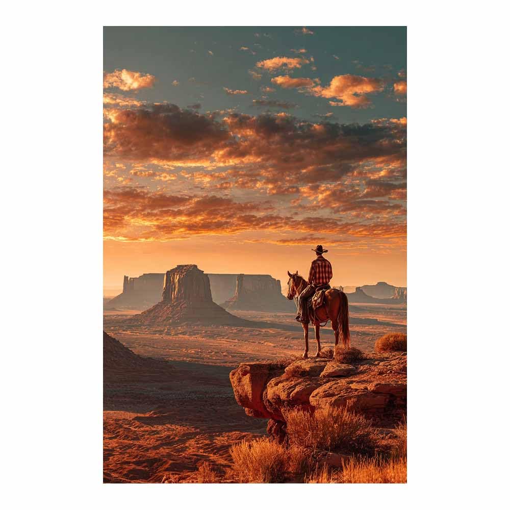 HOQIU Landscape wall art Cowboy Sunset Desert canvas art, art print, house decor, bedroom wall decor above bed, prints for living room.(Multicolor)-70x100cm Unframed