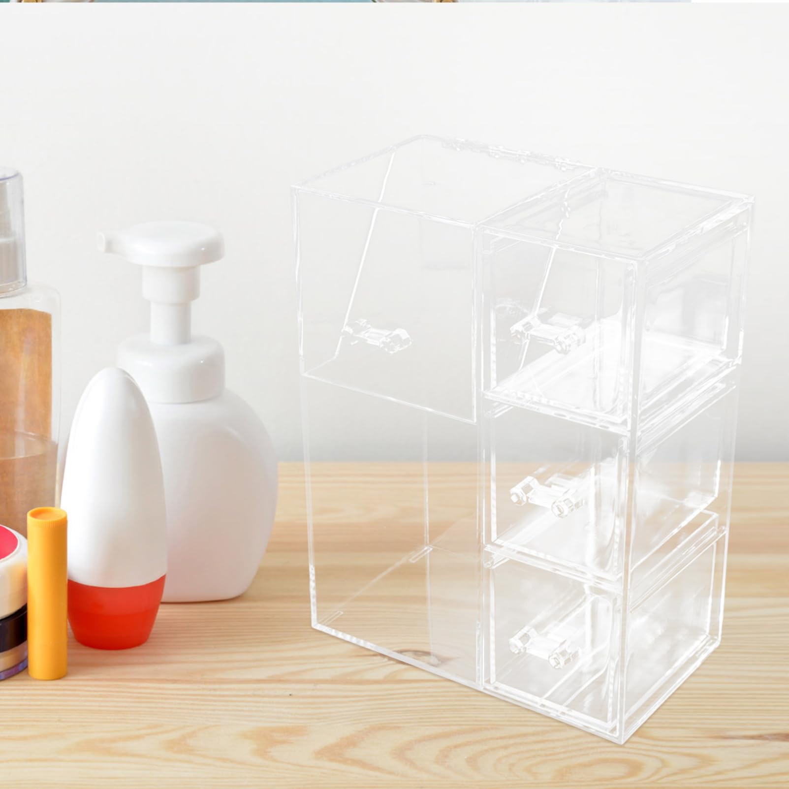 Organizzatore Per Pennelli Da Trucco Con Coperchio in Materiale Acrilico Porta Pennelli Da Trucco Da Scrivania Ordinato E Pulito