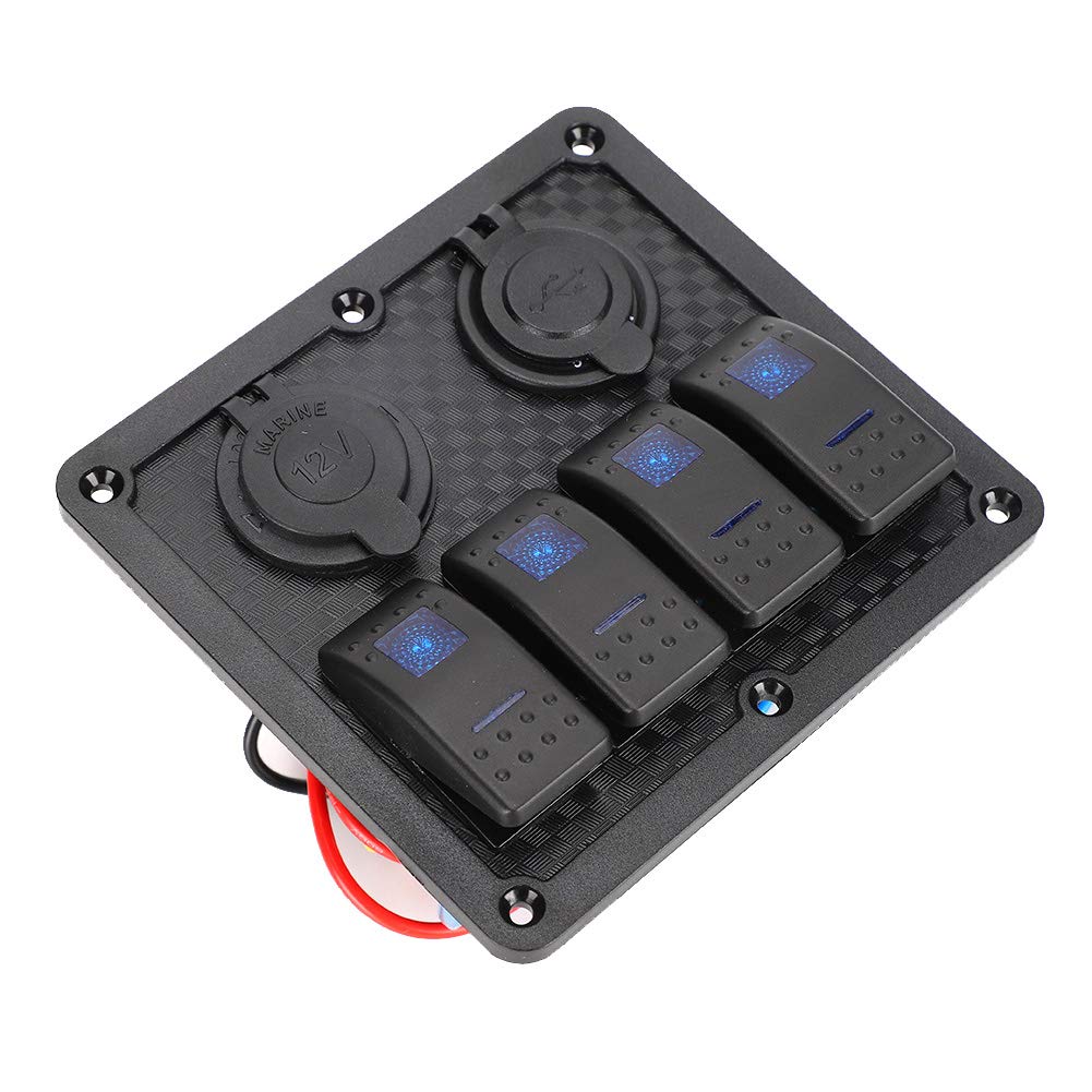 Pannello interruttori a bilanciere 12V 24V 4 gang IP65 impermeabile con presa accendisigari 2 USB per barca auto Pannello interruttori a bilanciere Interruttore a bilanciere a 4 gang IP65 Imperme N5o7