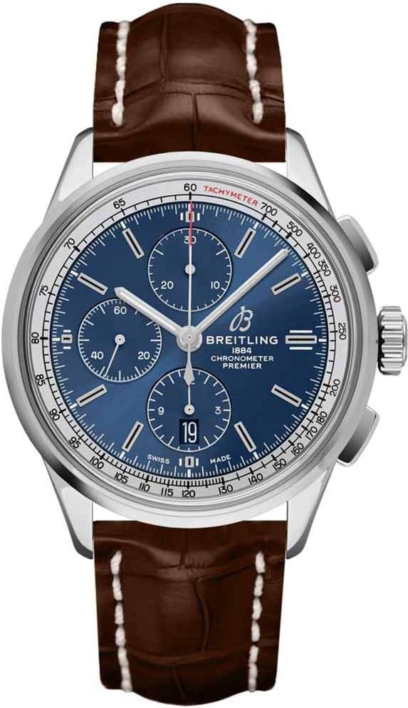 Breitling Premier Chronograph 42 Blue Dial on Brown Strap Men's Watch A13315351C1P1