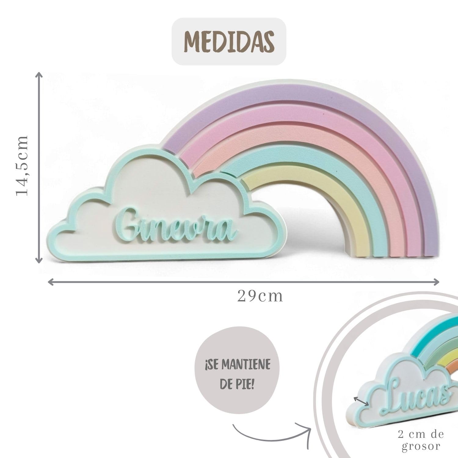 Arcobaleno con nome personalizzato. Diversi modelli tra cui scegliere. Regalo per neonati e bambini. Decorazione per baby shower e caramelle, per la cameretta dei bambini e la cameretta