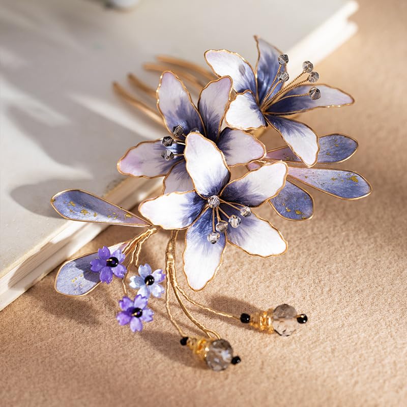 China's Intangible Cultural Heritage Velvet Flower Hair Comb Handmade Velvet Hair Comb for Women Silk Hair Comb Noble And Elegant Headwear Side Comb Suitable For Any Occasion
