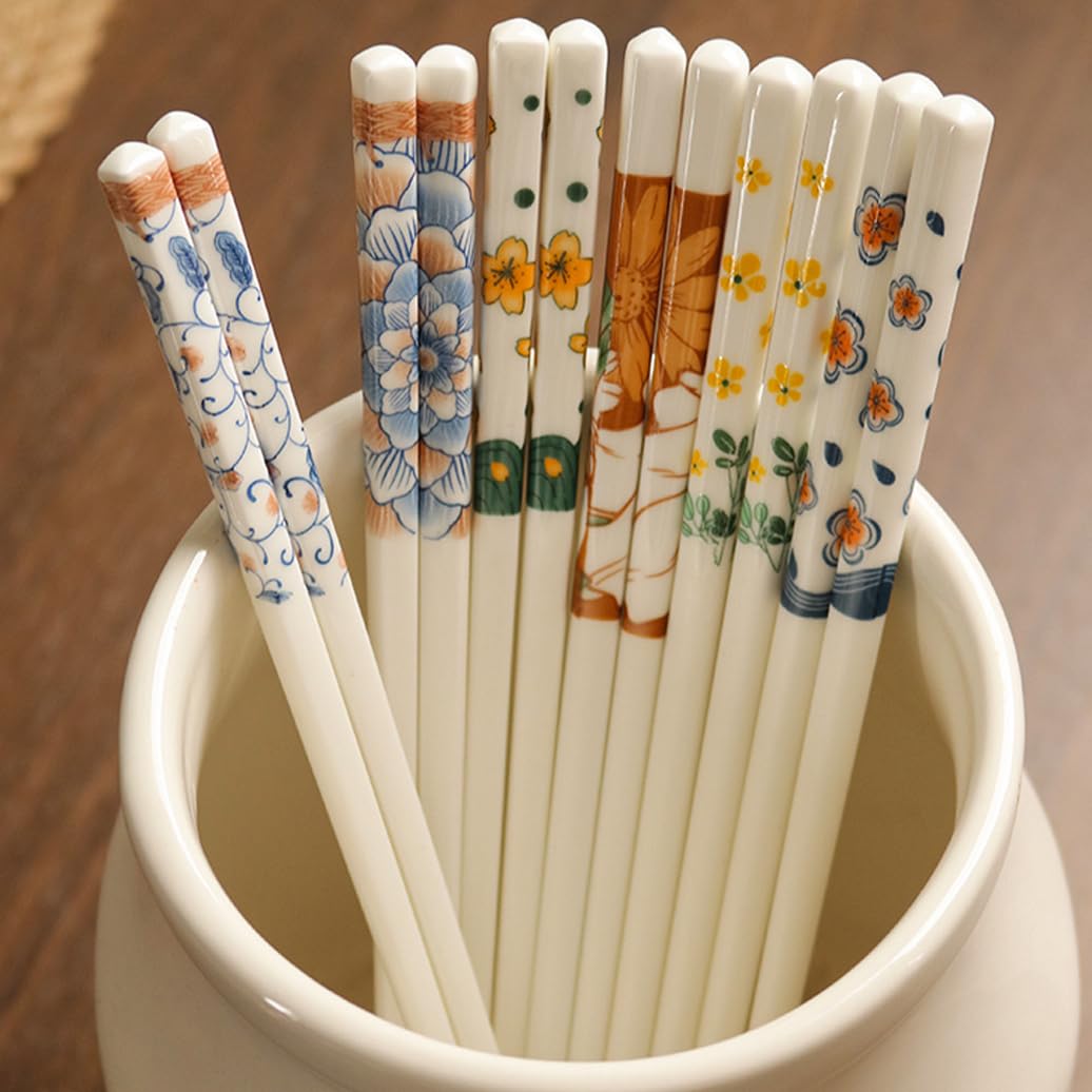Copchette en Porcelaine Cadeau de Fleur, Baguettes Chinoises en os de la Chine, Baguettes Premium réutilisables, Lave-Vaisselle à Haute résistance à la température E