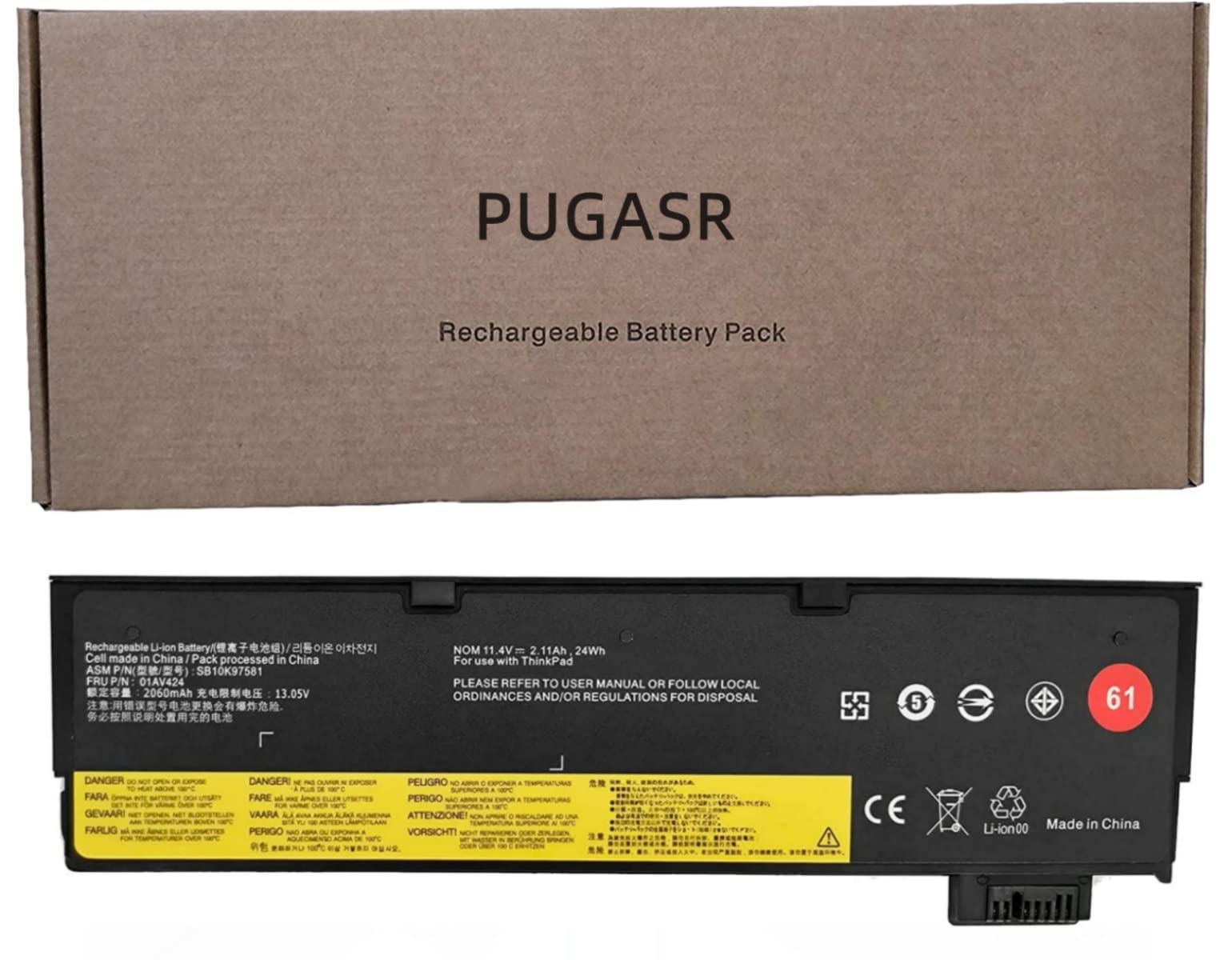01AV424 01AV423 SB10K97581 Laptop Battery Compatible with Lenovo ThinkPad T470 T570 T480 T580 A475 A485 P51S P52S TP25 Series 61 01AV422 01AV452 01AV490 SB10K97579 4X50M08810 11.4V 24Wh