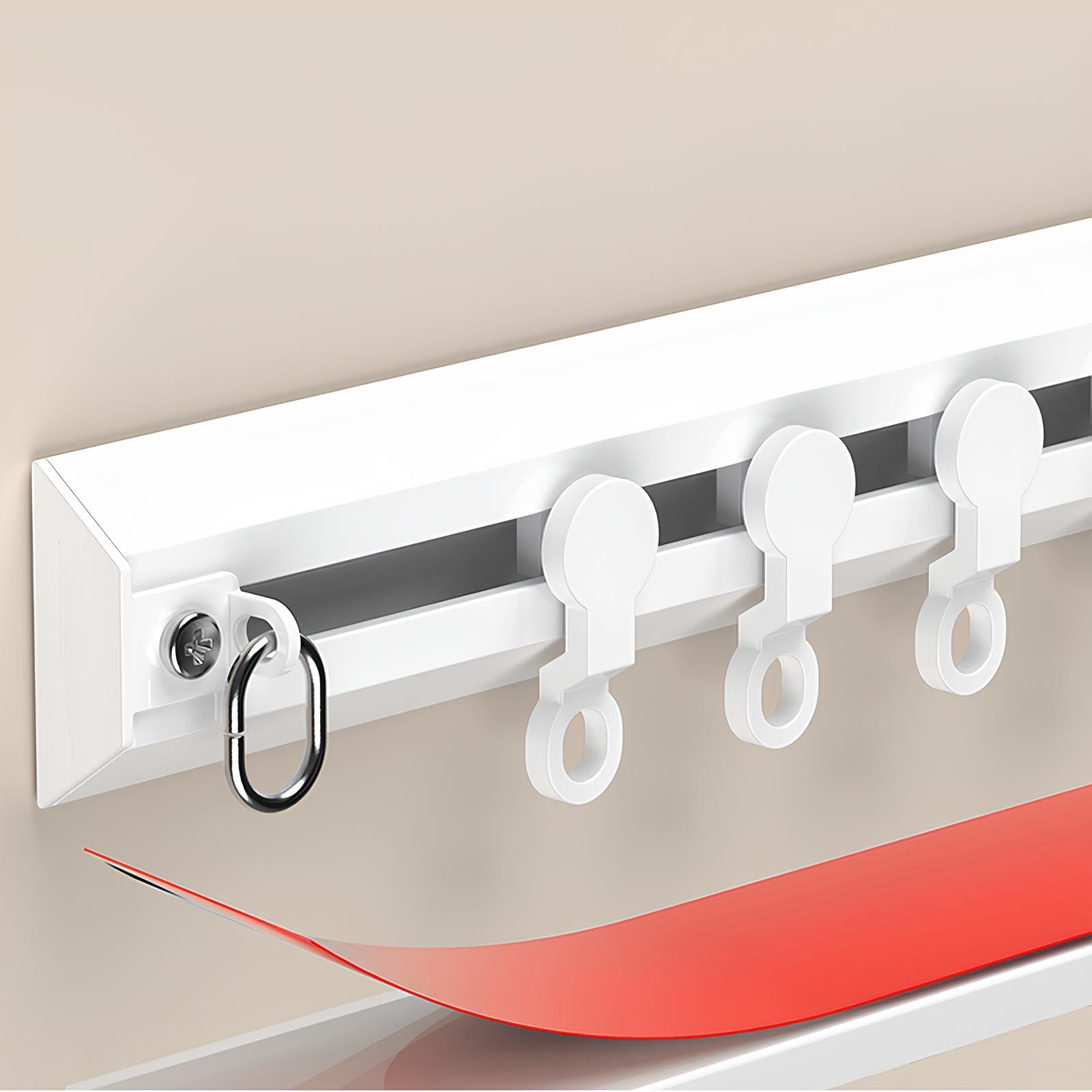 Rail de Rideau Auto-Adhésif, sans Perçage au Plafond ou au Mur, Tringle à Rideau Installation Facile pour Bureau, Salon, Chambre(White-Wall,4.8m(4 * 1.2m))
