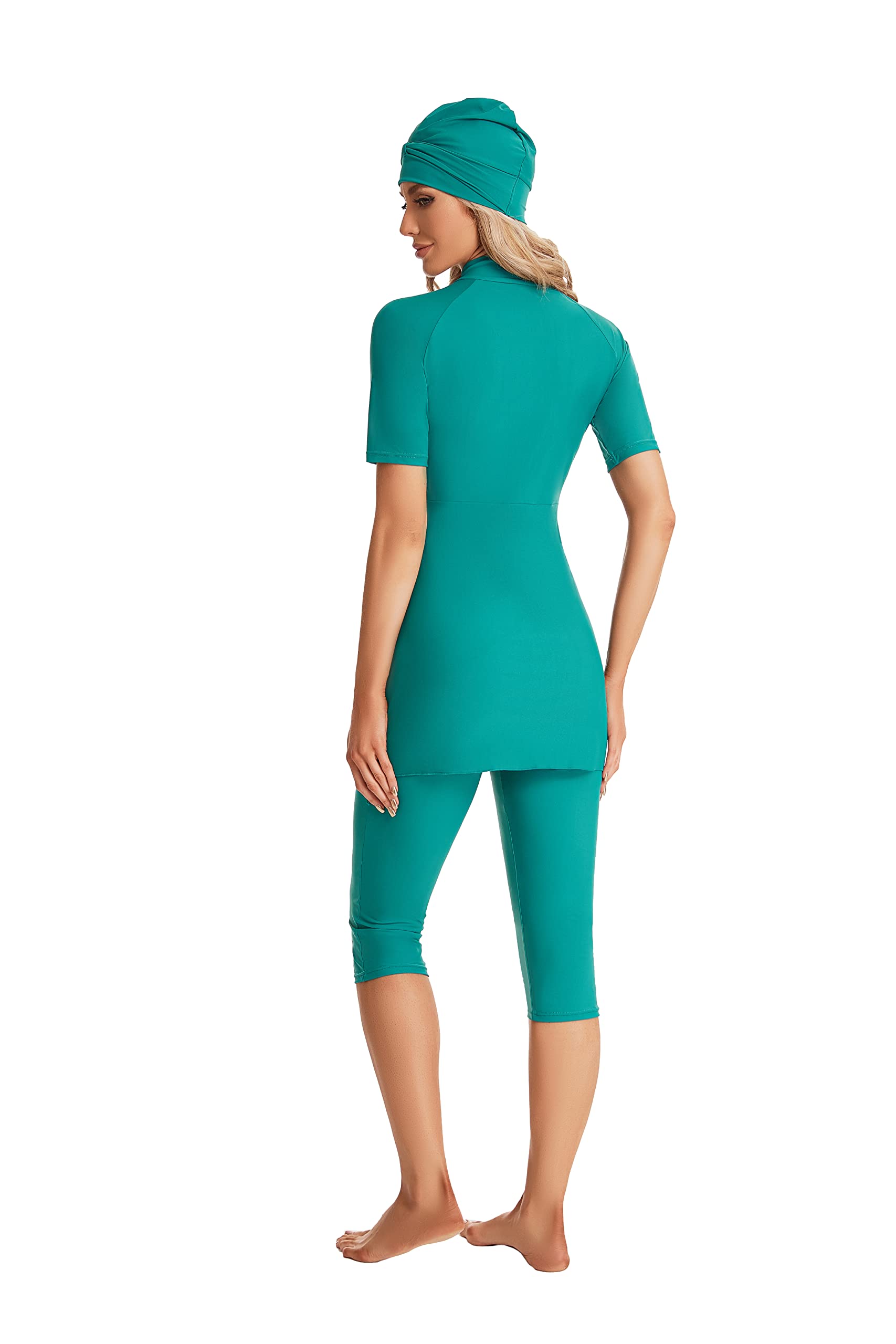 Maillot de Bain pudique Femme à Manches Courtes Imprimé Floral avec Ceinture réglable