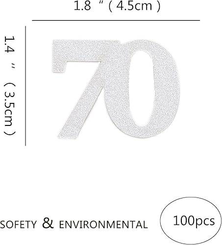 Miniatura 7 de Decoraciones de cumpleaños con confeti número 70  Decoración de mesa de confeti de cumpleaños con purpurina plateada para fiesta de cumpleaños,