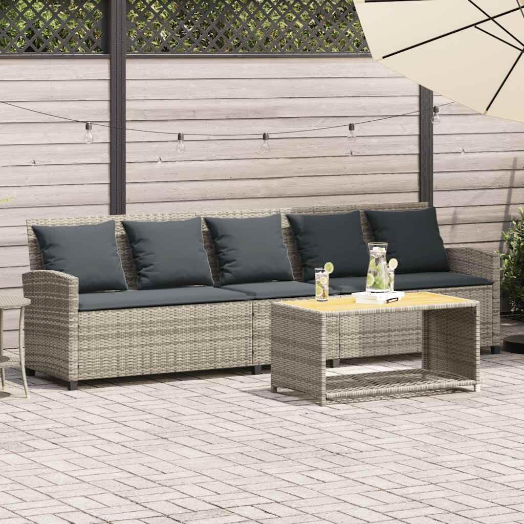 vidaXL Divano da Giardino con Cuscini 5 Posti Grigio Chiaro Polyrattan, Divano da Esterno, Divano da Giardino a 5 posti, Divano da Esterno a 5 posti
