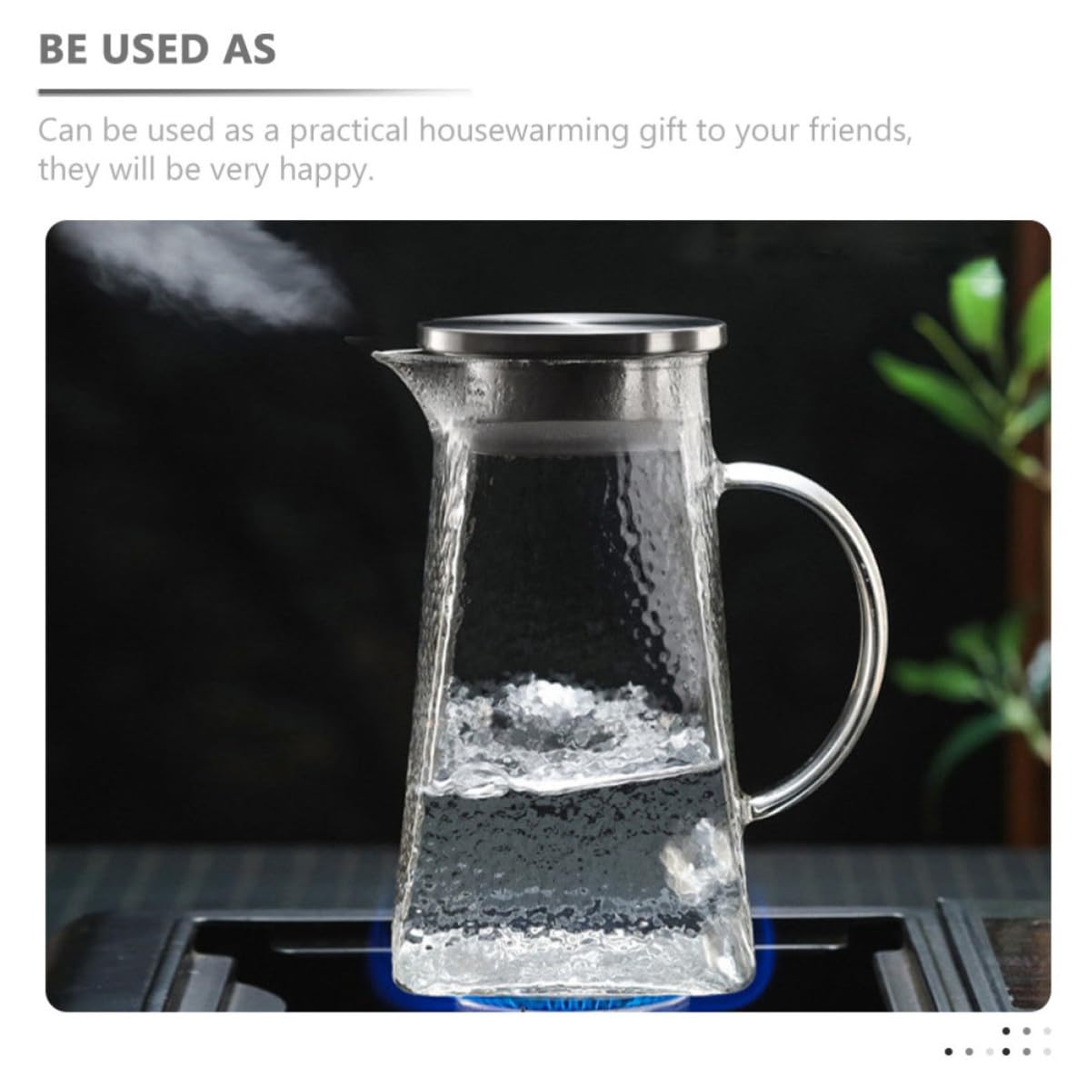 Jarra de Agua Fría de Vidrio con Tapa Diseño Portátil y Funcional Capacidad 1.8l para Almacenar Bebidas Frías Hogar o Restaurante