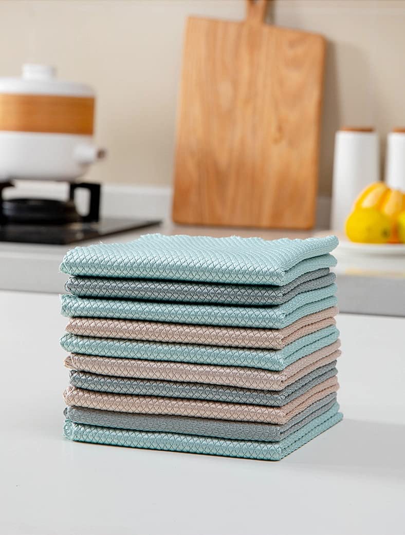 Glass Windows Mirrors Screen Cleaning Cloths, Reusable Cleaning Cloth, Nano Scale Cloth, Fish Scale Rags, 10 Pack 11.8X 15.7 Inches, Lint Free Streak Free Hand Drying Towels (Mixed Colors) …