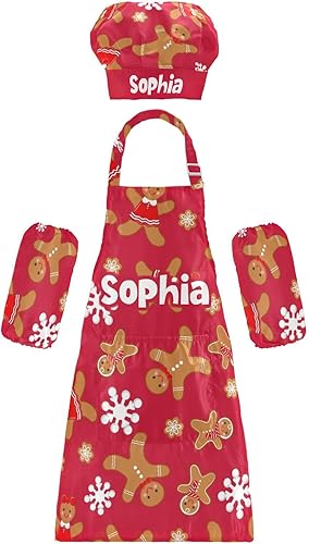 Juego de delantal personalizado y sombrero de chef para cocinar, delantal de cocina personalizado para niños y niñas (3 a 12 años)