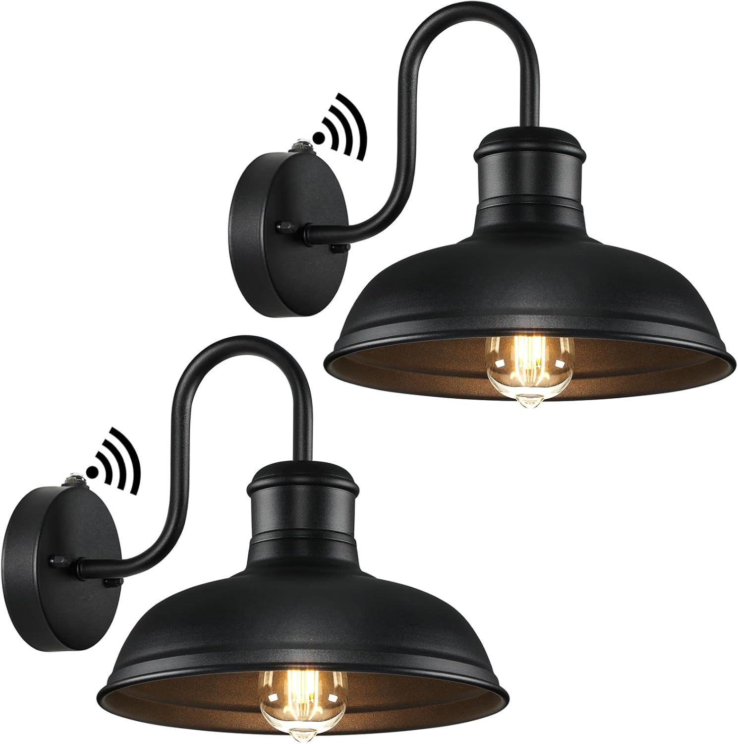 2-Pack Dusk to Dawn Outdoor Wall Sconces, Exterior Farmhouse Gooseneck Barn Light, Vintage Matte Black Outside Wall Mount Light Fixture, Anti-Rust Waterproof Outdoor Light for House Porch Garage