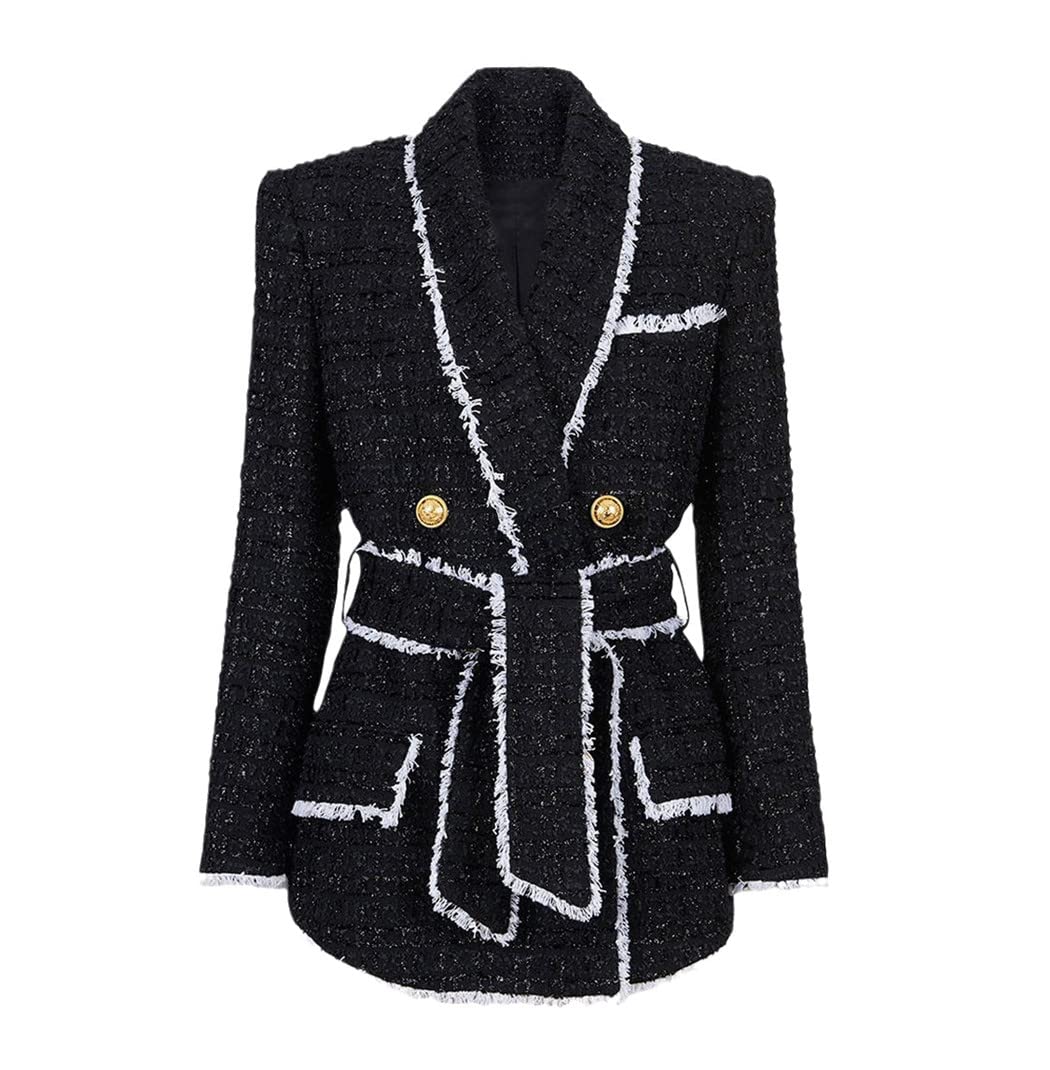 Spring Autumn Womens Tweed Waist Thin Suit Shorts Suit Casual Blazers