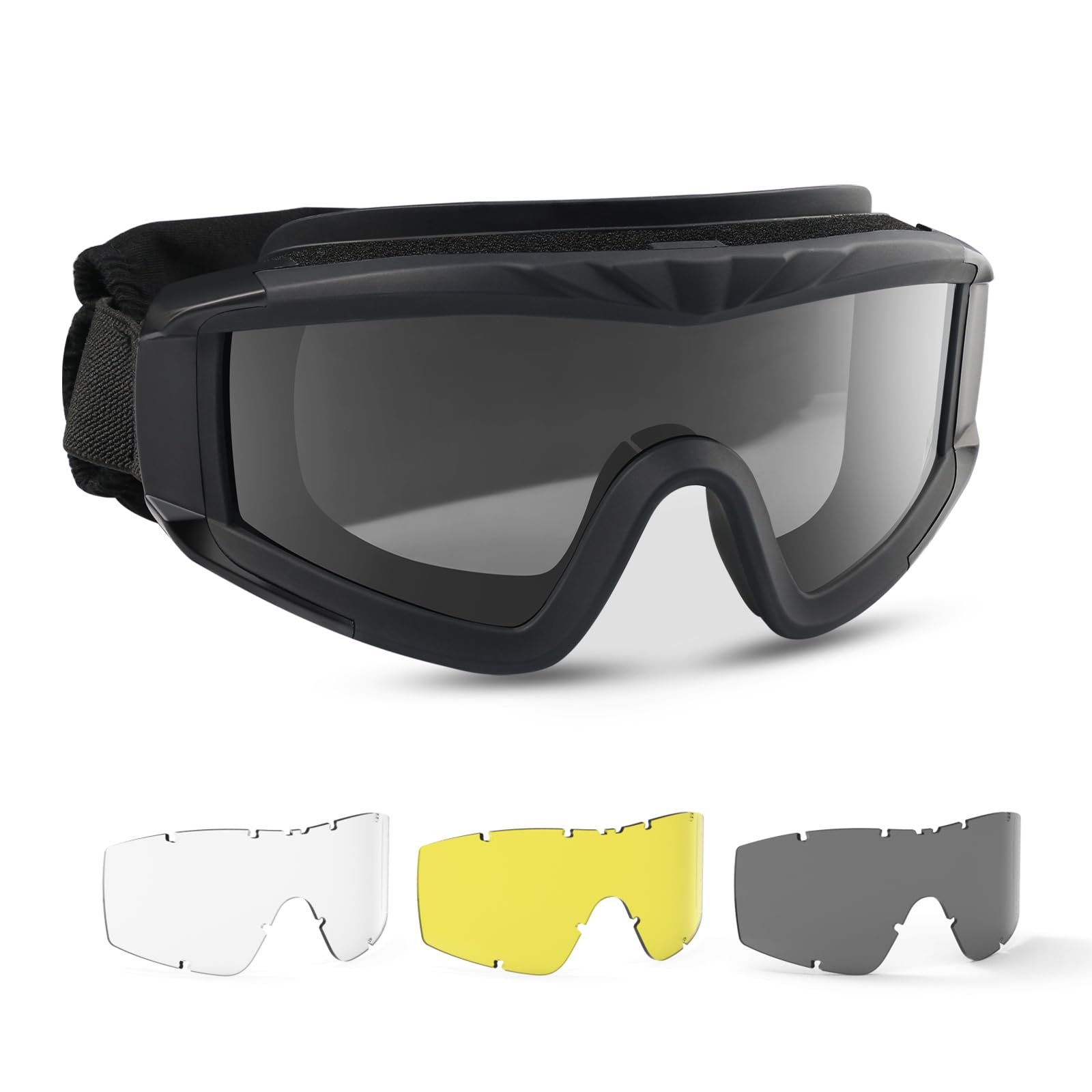 Feyachi Gafas de airsoft tácticas con 3 lentes intercambiables protección UV400 antivaho para tiro caza paintball