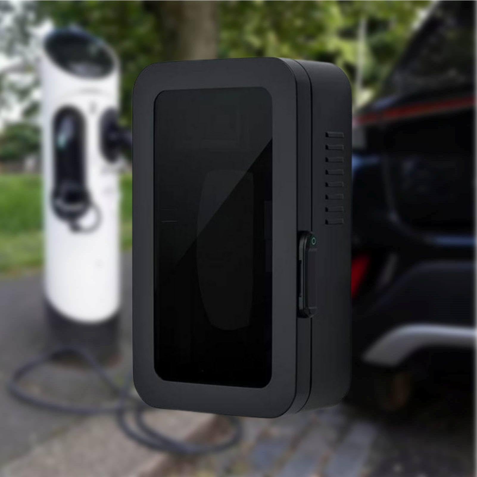 MhWrughts EV Charger Enclosure with Combination Lock and Cable Organizer, Weatherproof Wall Mounted Charging Box for Tesla Charger Home Garage Carport Installation Black-PasswordB