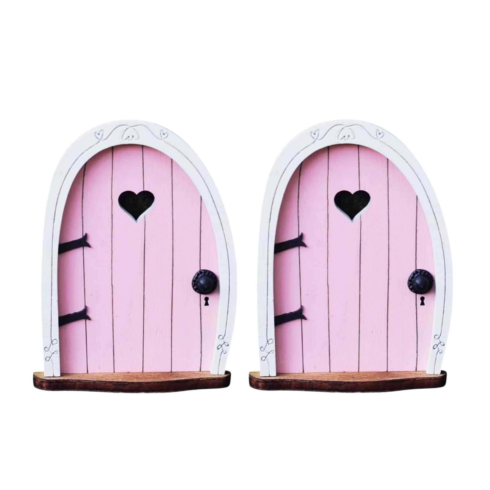 Wwyan Brown 2Pcs Pink Streak Mini Fairy Garden Door For Tree, 3D Miniature Fairy Door For Fairytale Tiny House Doors, Bonsai Terrarium Micro Landscape Decoration Accessories Garden Miniatures, Decorations