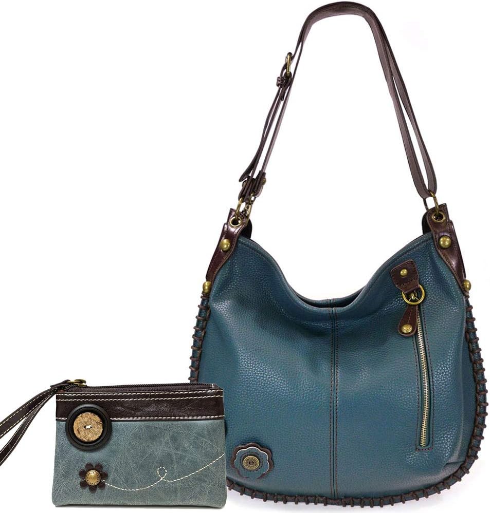 Chala Handbags, Casual Style, Soft, Large Shoulder or Crossbody Purse with Keyfob - Navy Blue (Navy Hobo Only and Indigo Wallet Set)