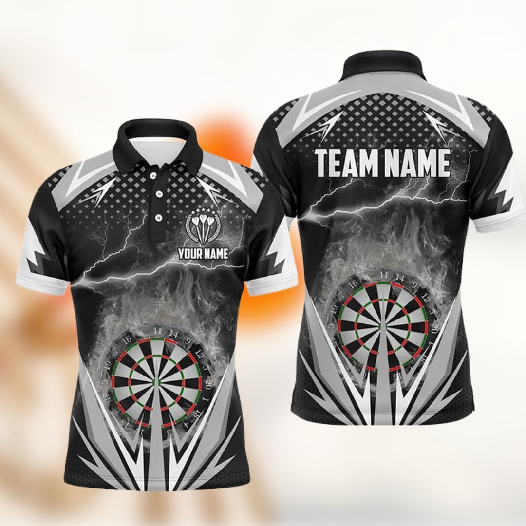 Personalized Dart Shirts for Men, Custom Dart Jersey for Team, Dartboard Shirt, US Flag Dart Polo Shirt, Funny Men's Dart Shirts