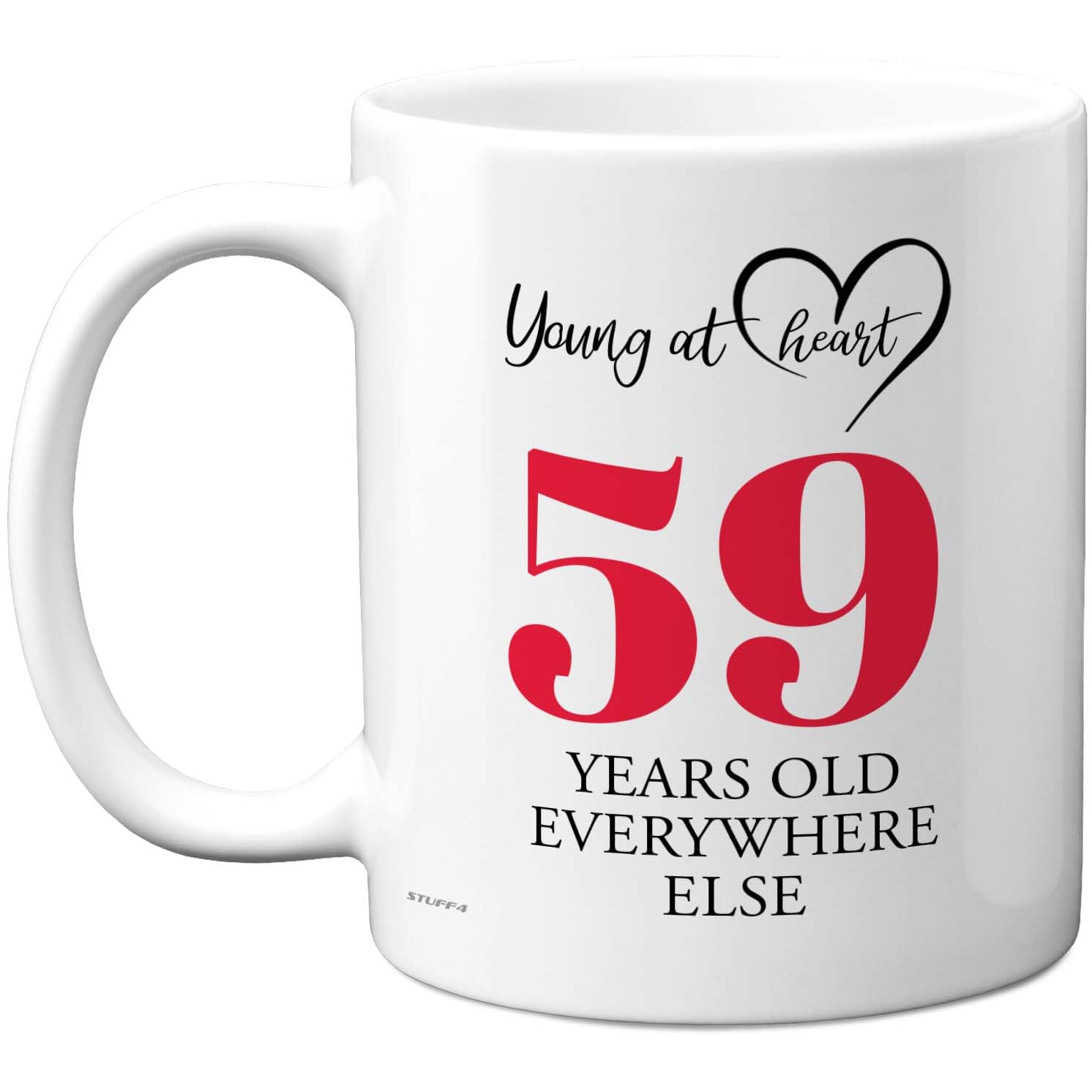 59th Birthday Gifts for Women Men, Cheeky Novelty Mug Young at Heart, Gag Joke Gifts, Perfect Funny Mugs for Fifty-Nine Fifty-Ninth Birthday Present, 11oz Ceramic Coffee Mugs