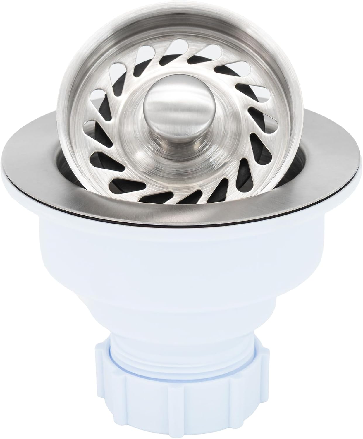 JB Signature Brushed Stainless Steel Kitchen Sink Strainer Non-Disposal, 2-Piece Basket Design, Durable Plastic Base & Metal Trim, Compatible with Most Faucets and Sink Finishes