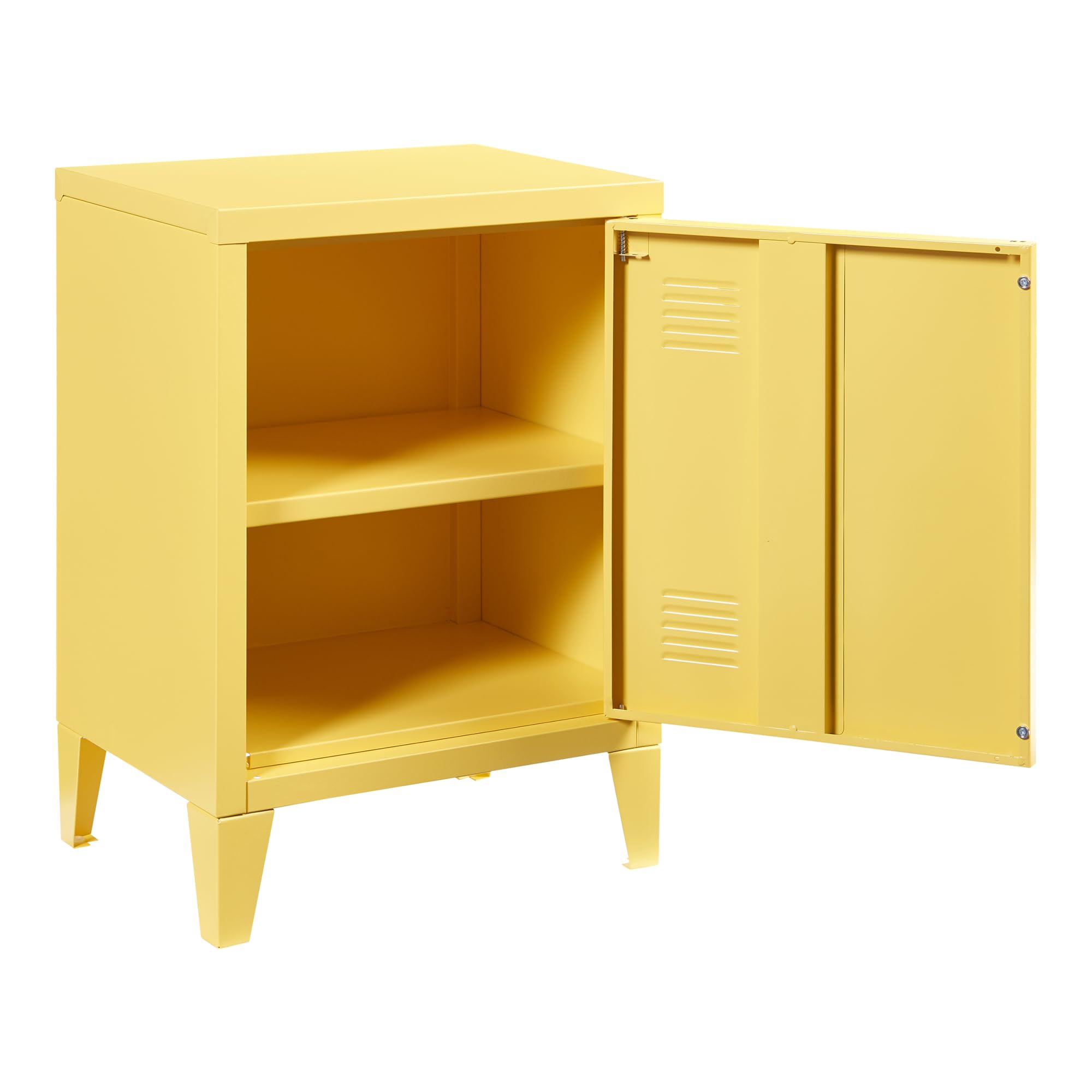 [en.casa] Table de Chevet à Porte pour Chambre Meuble de Rangement pour Bureau Salle de Bain Salon Fermeture Magnétique Acier Laminé à Froid 57 x 40 x 30 cm Jaune