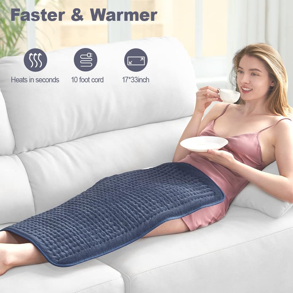 Heating Pad for Back Pain and Cramp Relief, Extra Large 17" x 33" Size Electric Heating Pad for Shoulder Neck Pain with 6 Temperature Level and 6 Timer Settings Auto Shut Off : Health & Household
