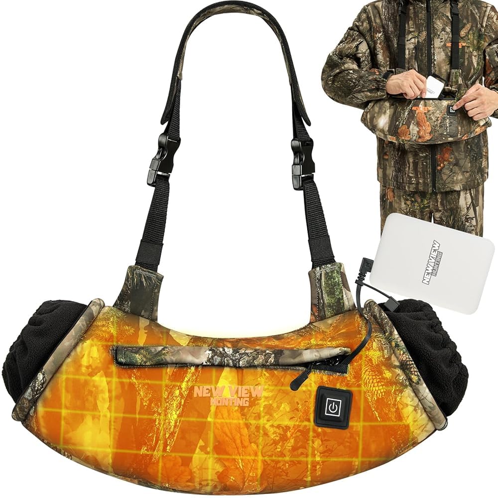 NEW VIEWHeated Hunting Hand Muff, Camo Hand Warmer Pouch for Cold Weather, Hand Muffs with 5000mAh Battery for Tree Stand & Saddle Hunters