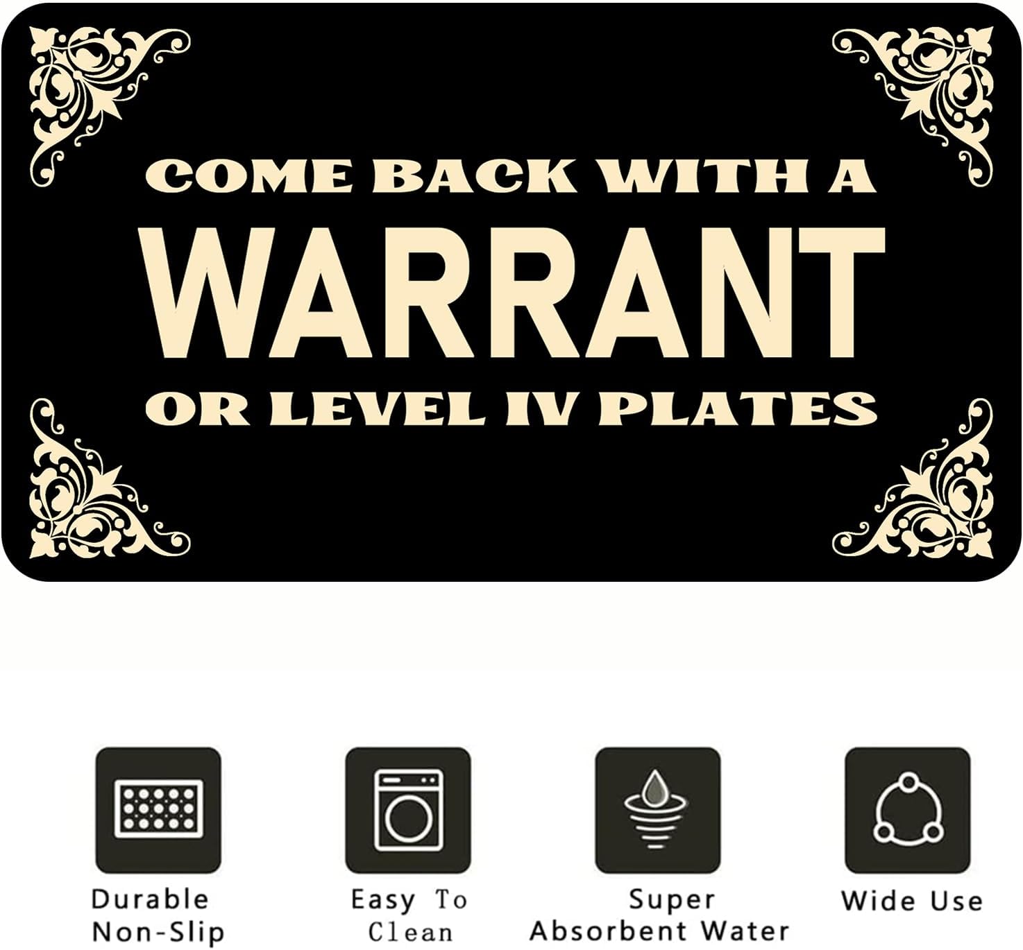 Come Back with a Warrant or Level Iv Plates Doormat 30x17 Inch Funny Welcome Door Mat for Front Door Outdoors Indoor Washable Cute Holiday Welcome Mats for Entryway with Rubber Entrance Décor
