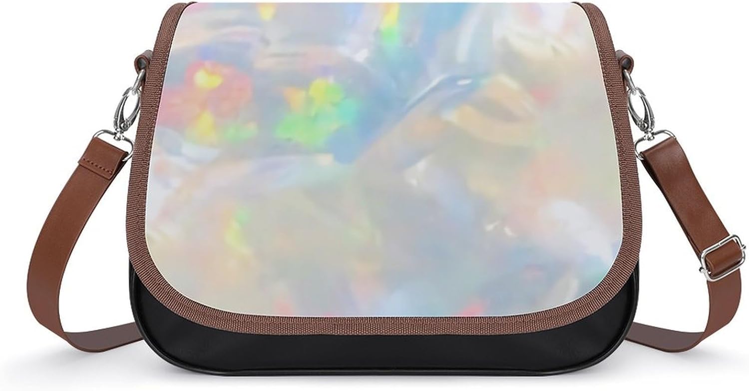 Opal Gemstone TextureWomen's Faux Leather Crossbody Bag, Waterproof Wrinkle-Resistant Shoulder Bag with Detachable Strap, Large Capacity Casual Handbag, Fashion Daily Purse for Shopping Work Dating, I