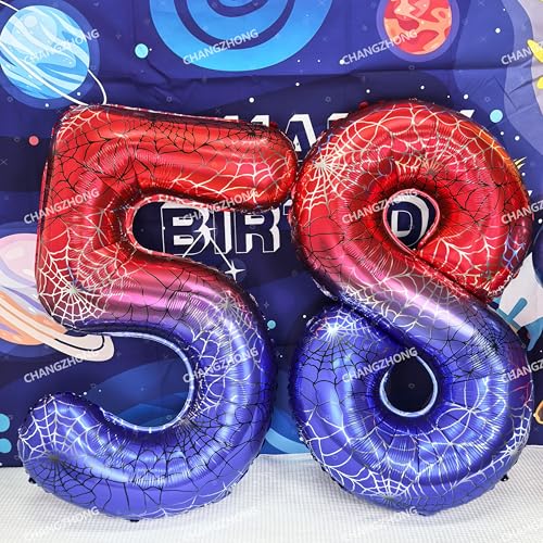 Image of 40 In Red And Blue Spider Theme Large Number 7 Balloon | Giant Large Helium Foil Balloon for Boy or Girl 7 th Birthday Wedding Anniversary Baby Shower Party Decorations