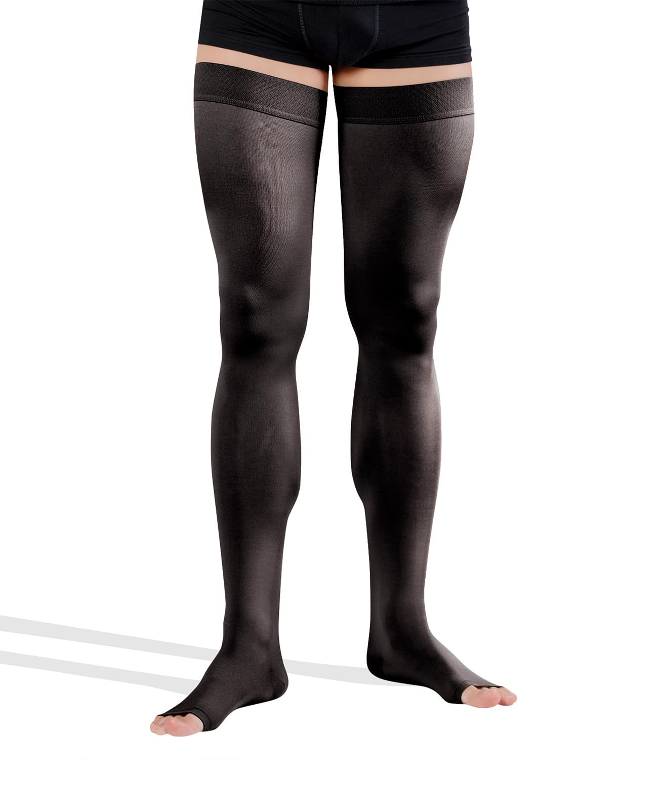 TONUS ELAST Bas de Contention, 23-32 mmHg avec Bande en Silicone, Bout Ouvert, Classe II / CCL 2, Bas de Compression sans Embout pour Femmes & Hommes (L, 158-170 cm, Noir)